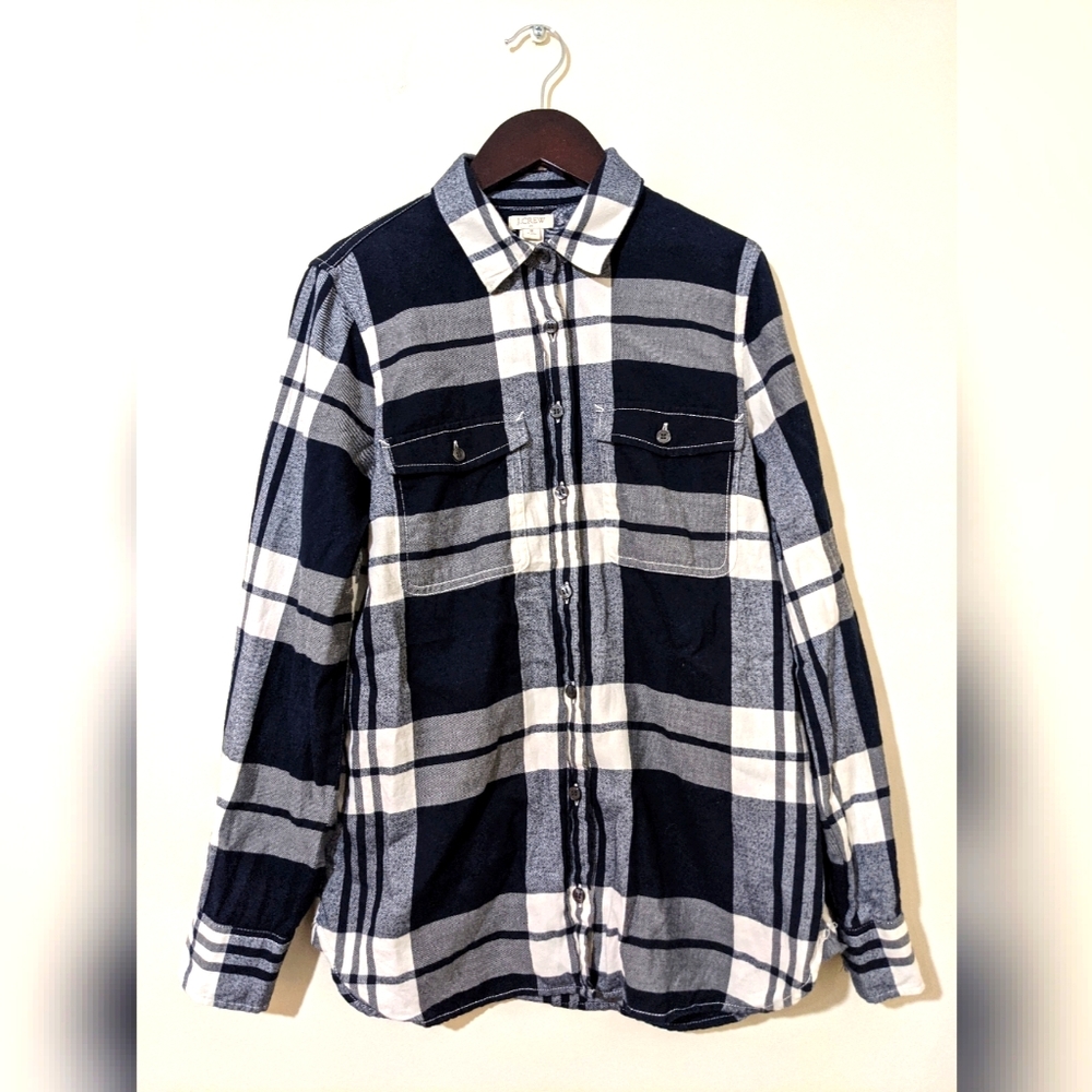 J.Crew White and Navy Classic Flannel